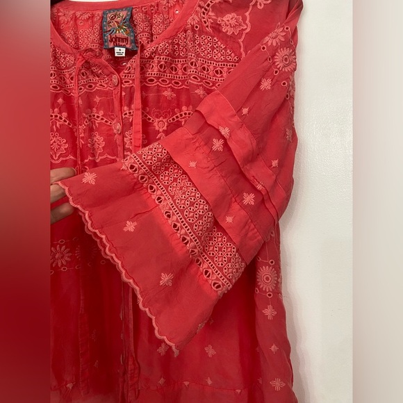 Johnny Was Tay Tie Front Embroidered Eyelet Top Pink Size Small - Picture 8 of 8